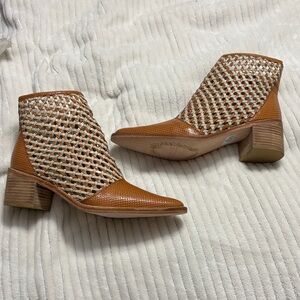 Roolee Tan and Cream Woven Ankle Boots